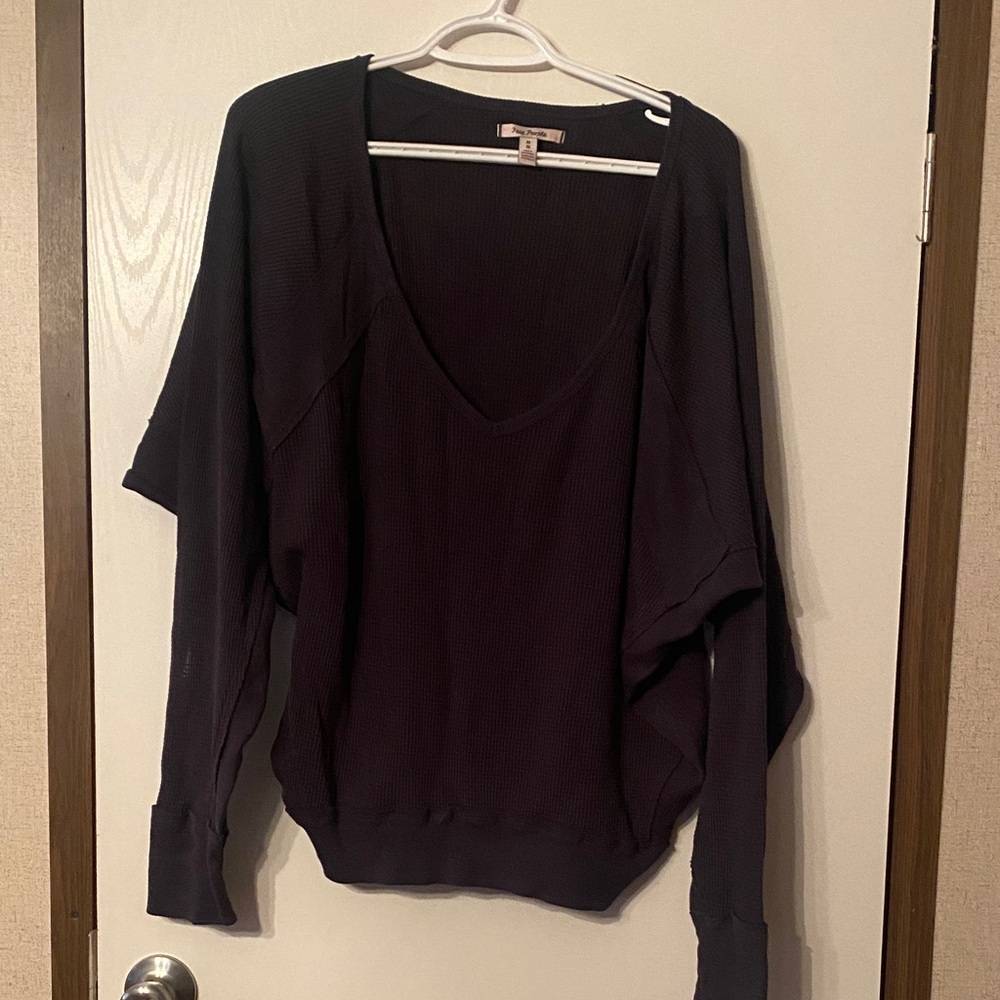 Free People Deep V-Neck Dark Sweatshirt